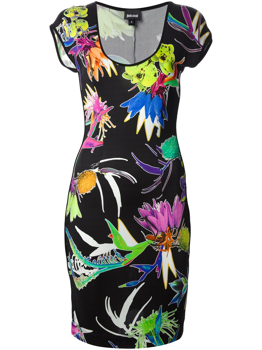 Lyst - Just cavalli Floral Print Dress in Black