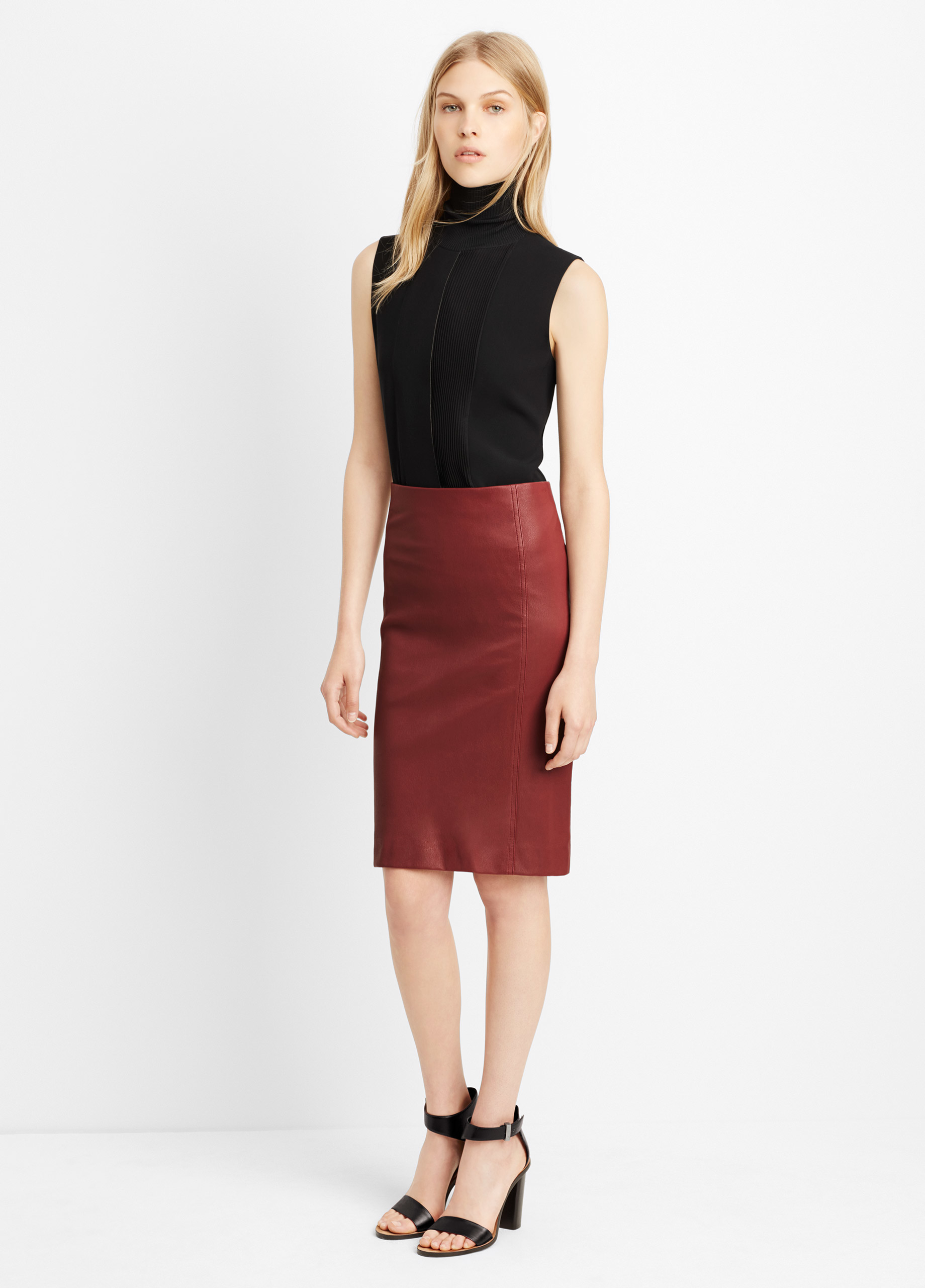 Lyst - Vince Leather Pencil Skirt in Purple