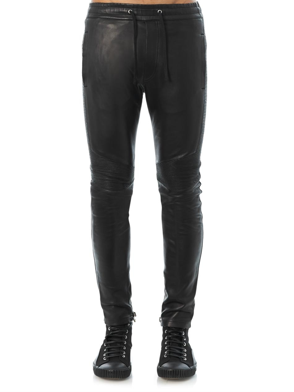 Lyst - Balmain Skinnyleg Leather Track Pants in Black for Men