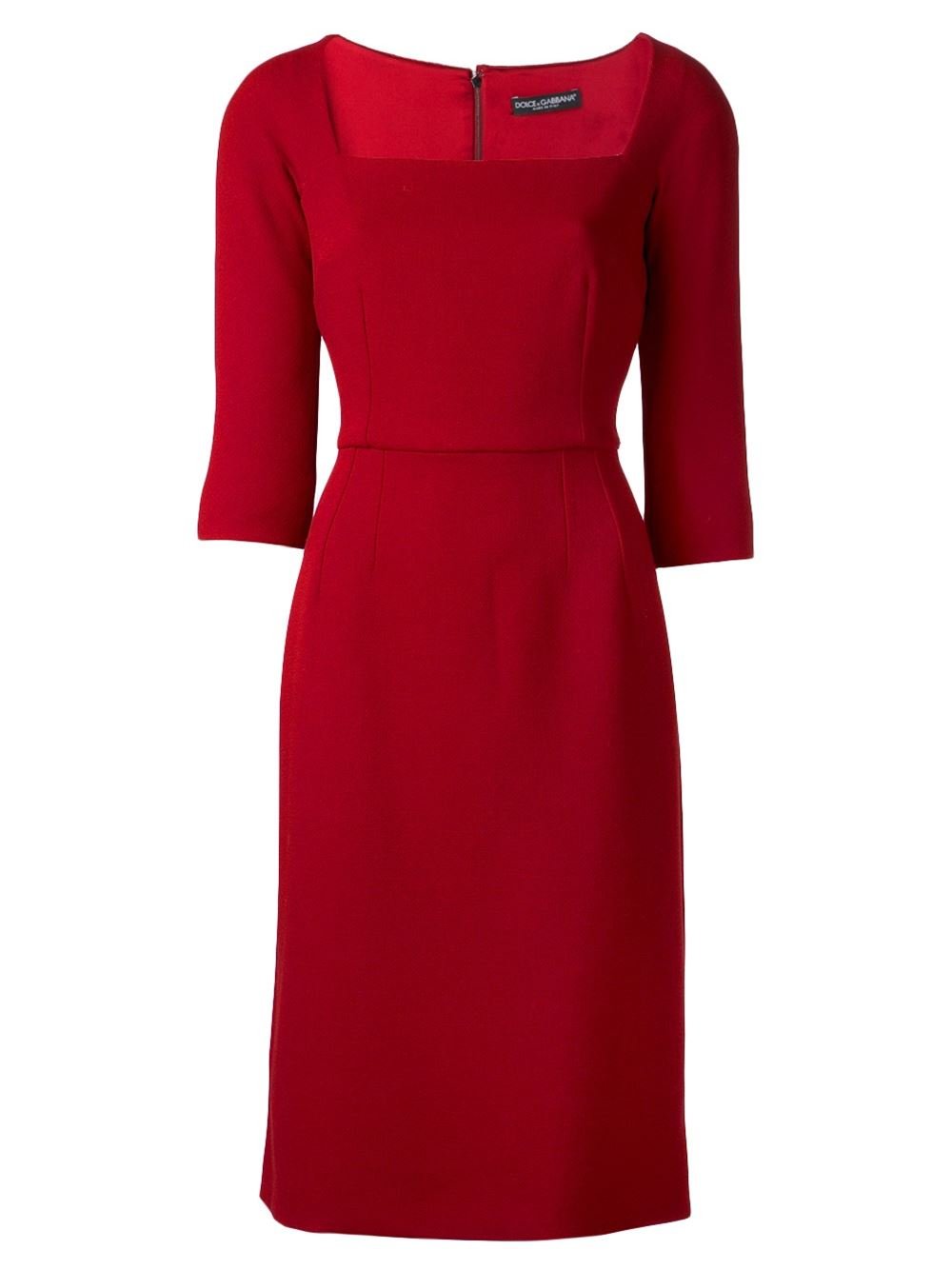 Lyst - Dolce & Gabbana Crepe Square Neck Dress in Red