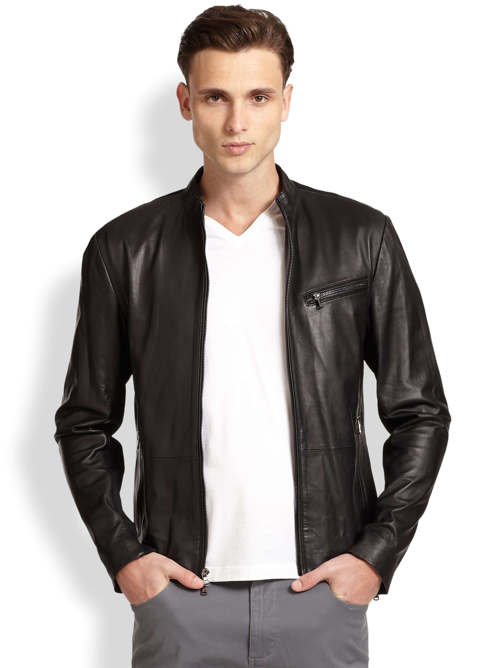 Michael kors Leather Moto Jacket in Black for Men | Lyst