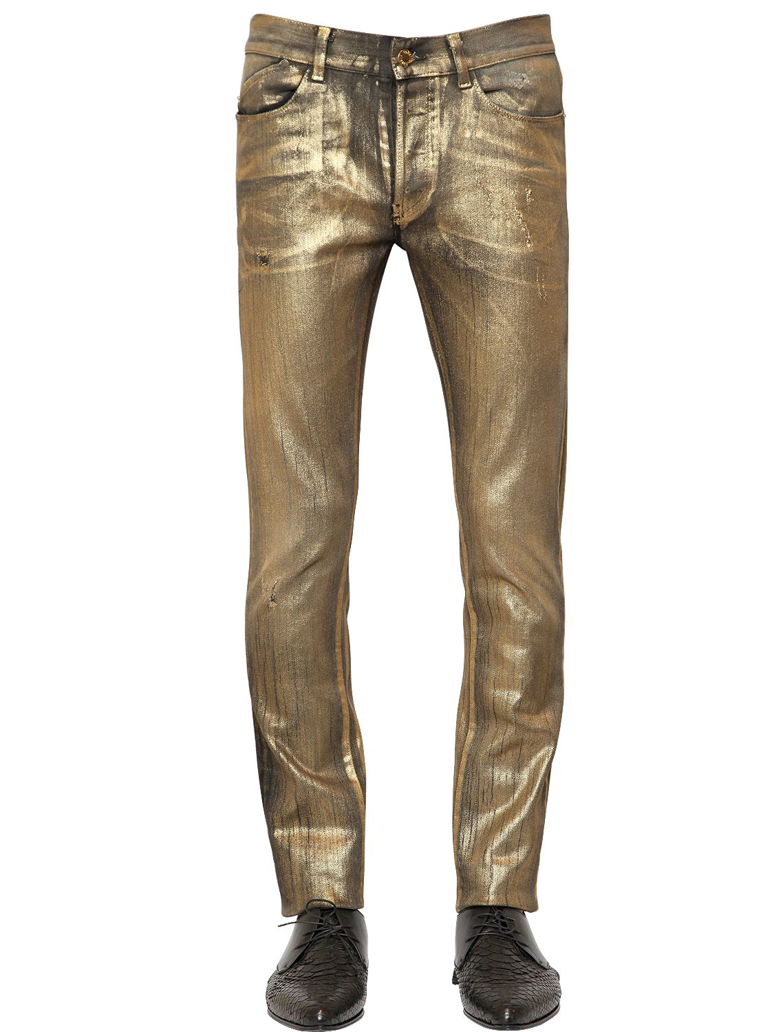 Roberto Cavalli 18cm Slim Fit Stretch Coated Denim Jeans in Metallic ...