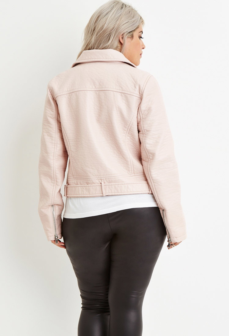 Forever 21 Plus Size Faux Leather Moto Jacket In Pink Lyst Gallery