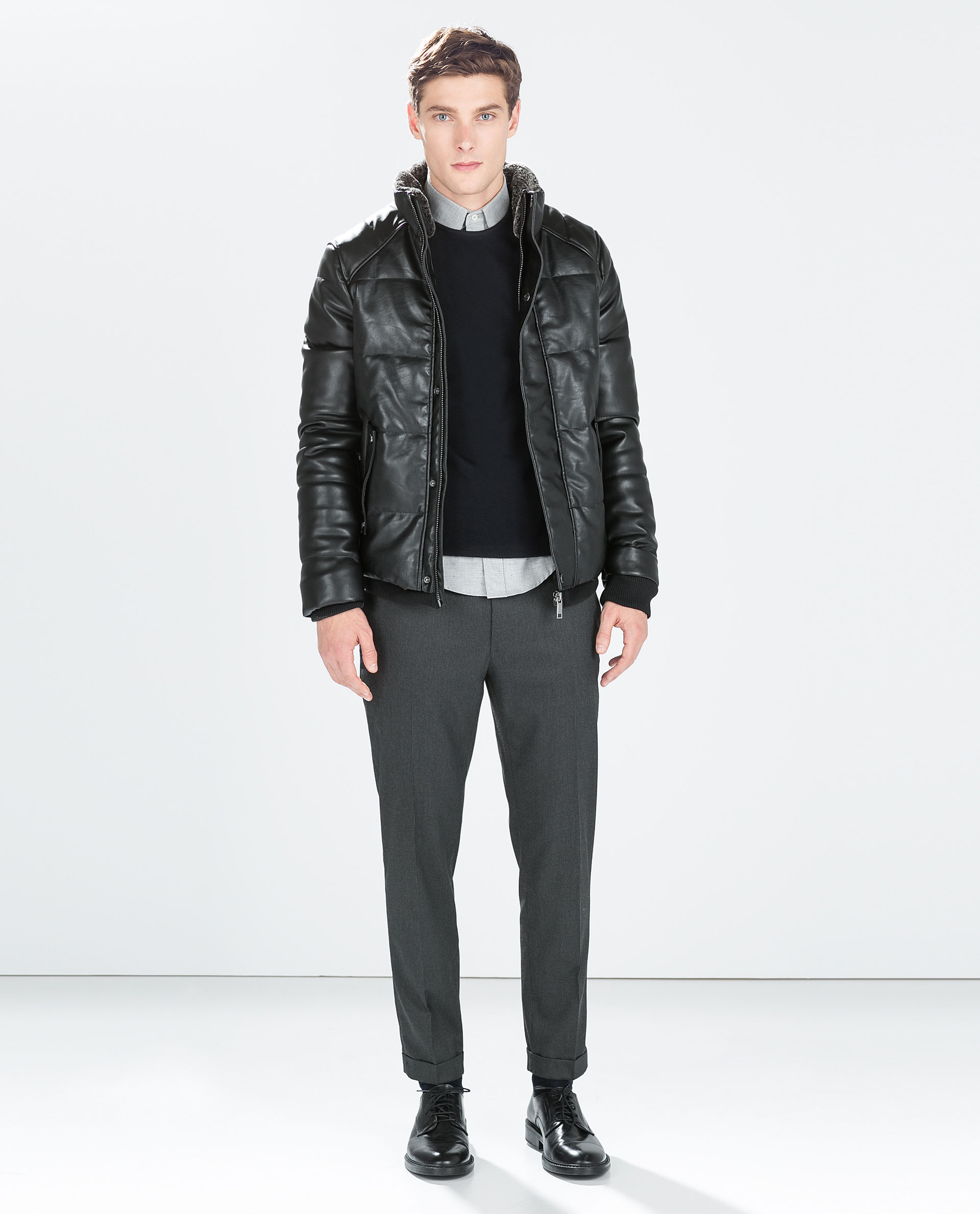 Zara Faux Leather Quilted Jacket In Black For Men Lyst Gallery
