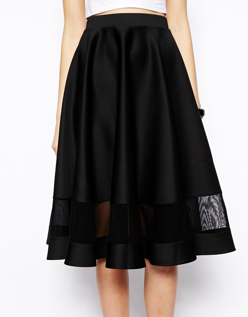 Lyst Asos Midi Skirt In Scuba With Sheer Panel In Black 9225