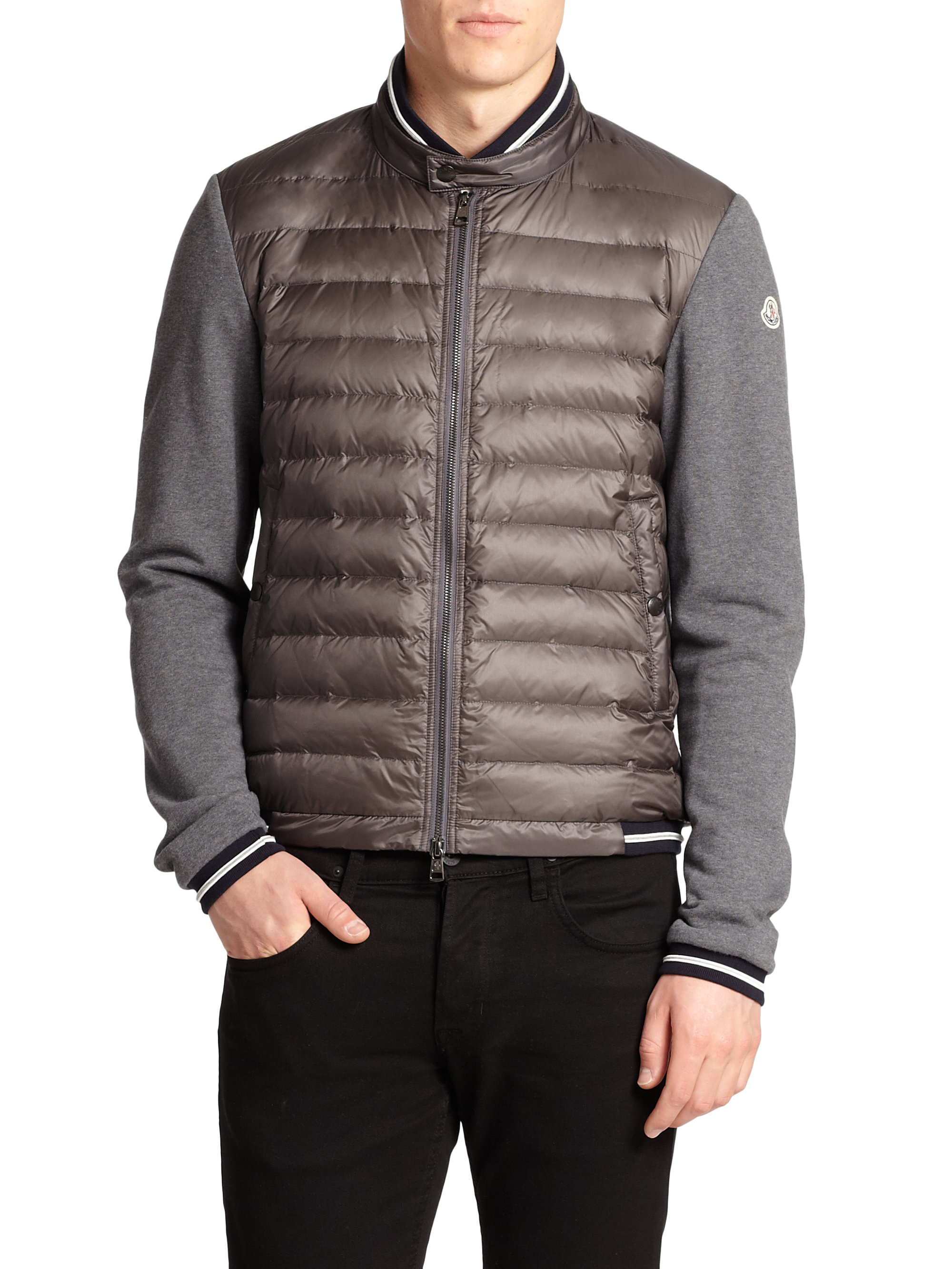 Moncler Down Puffer Cardigan Sweater in Gray for Men - Lyst