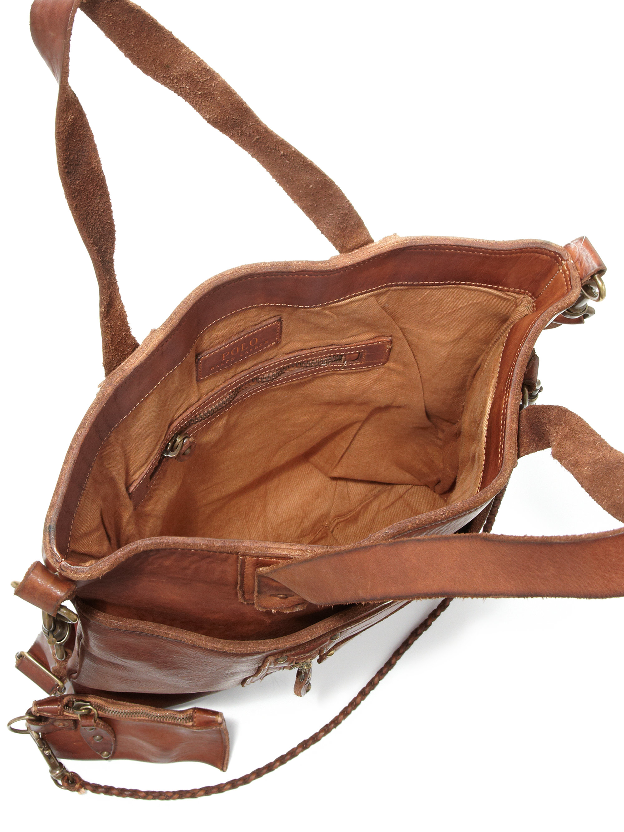 brown distressed leather messenger bag