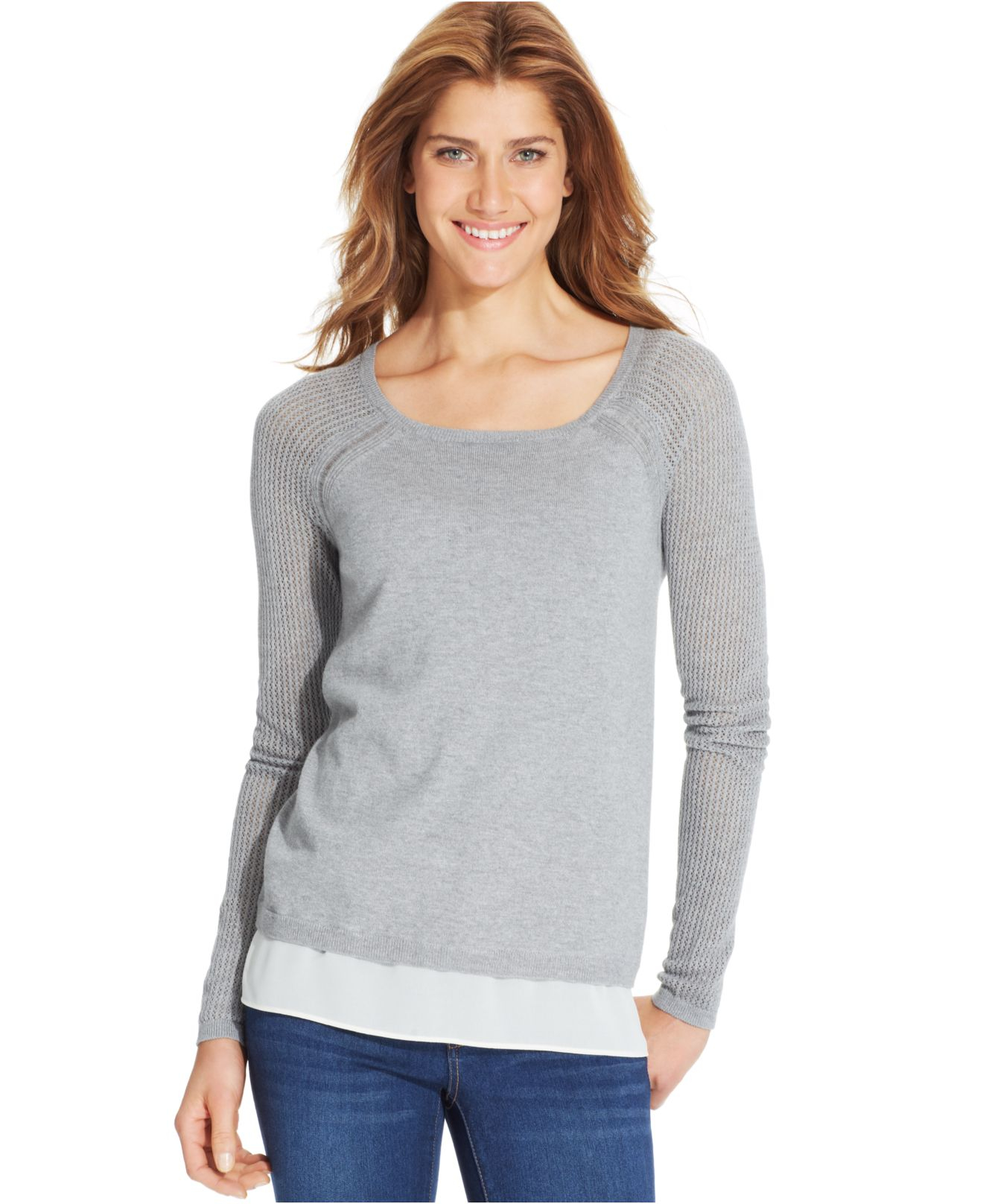 Lyst - Dkny Layered-Look Mixed-Media Sweater in Gray