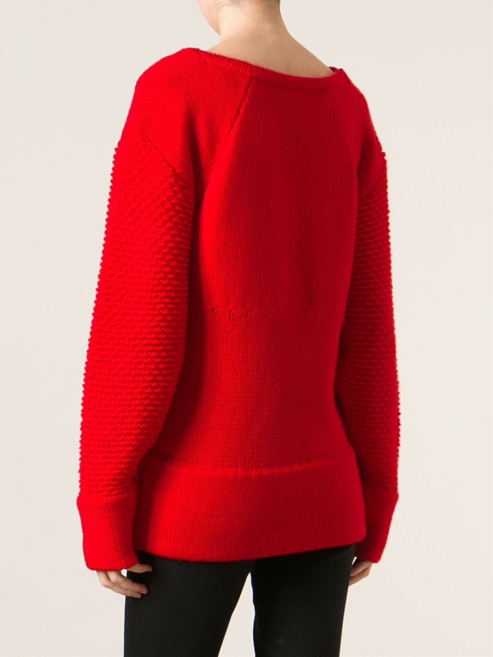 Helmut lang Textured Oversized Sweater in Red | Lyst