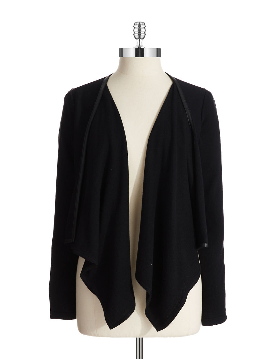 Calvin Klein Faux Leather Trimmed Flyaway Cardigan in Black - Lyst