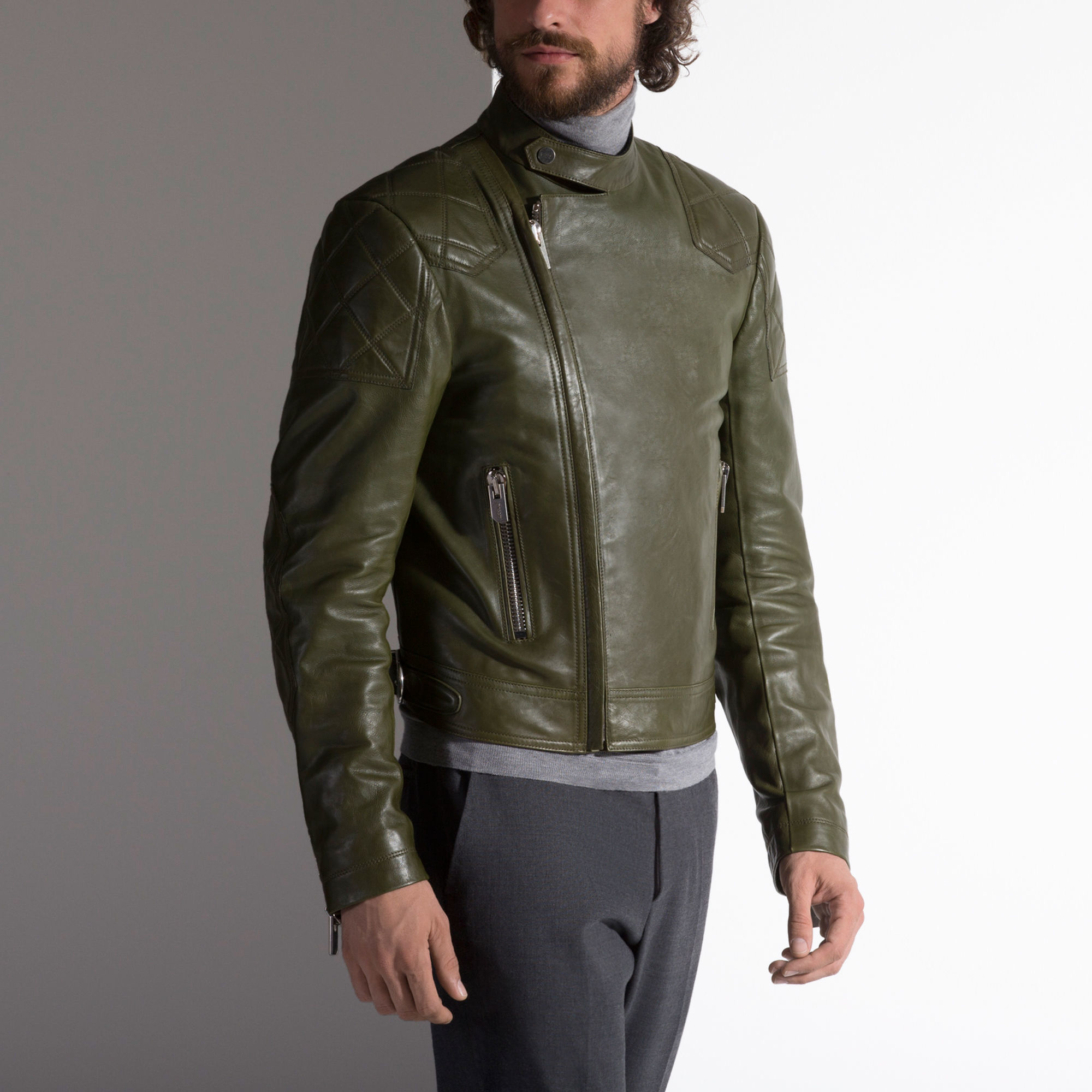 Lyst Bally Leather Biker Jacket In Green For Men