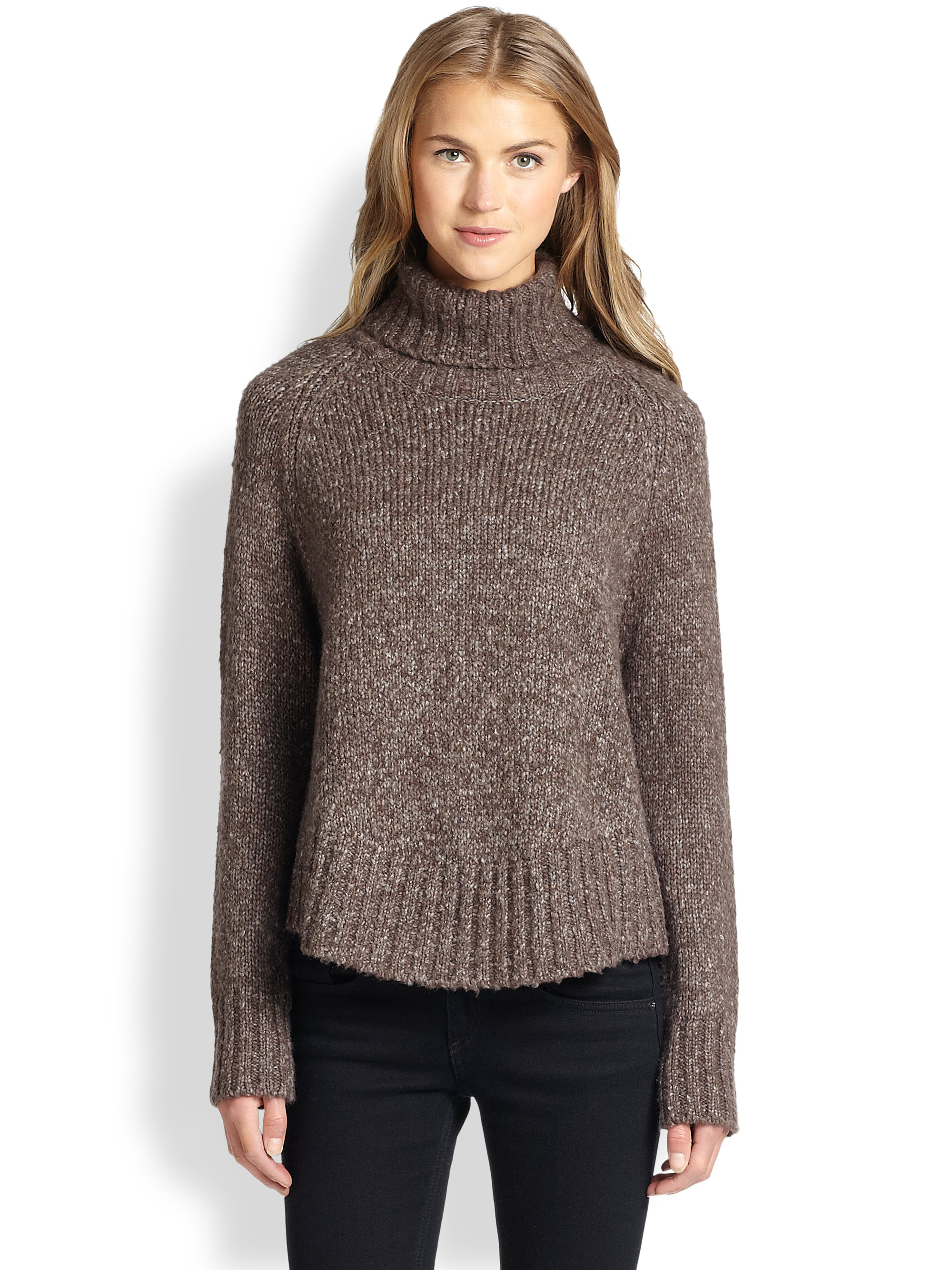 Feel the piece Kingsley Chunky-Knit Turtleneck Sweater in Brown | Lyst