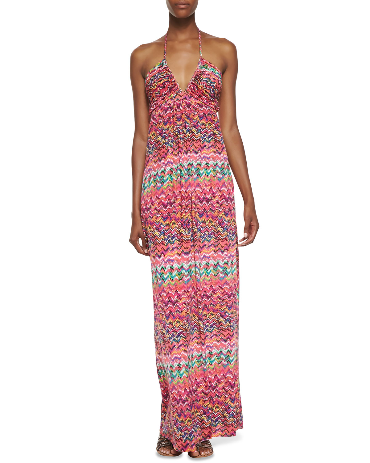 T-bags Zigzag Print Halter Maxi Dress in Multicolor (MULTI) | Lyst