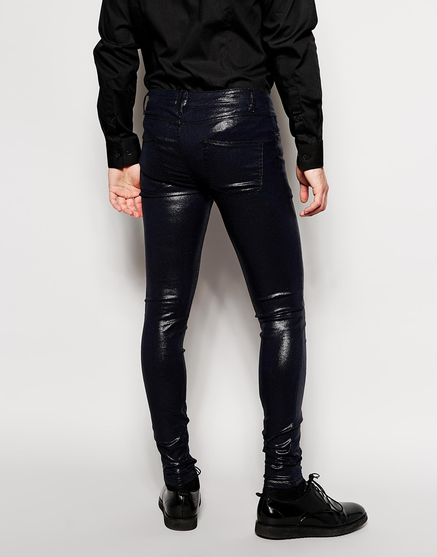 Asos Extreme Super Skinny Jeans With Shiny Coating in Blue for Men | Lyst