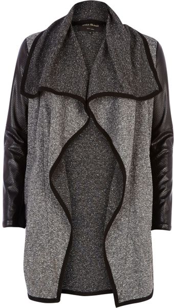 River Island Boucle Contrast Sleeve Waterfall Jacket in Gray (Grey) | Lyst