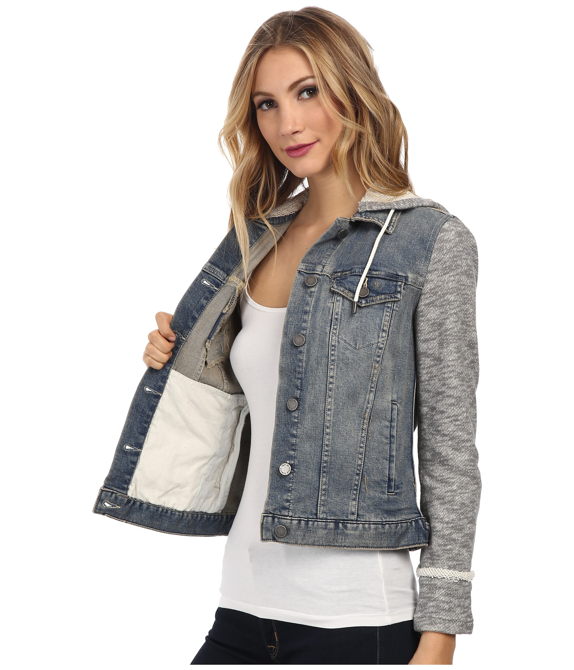 Two by vince camuto French Terry Hooded Denim Jacket in Blue | Lyst