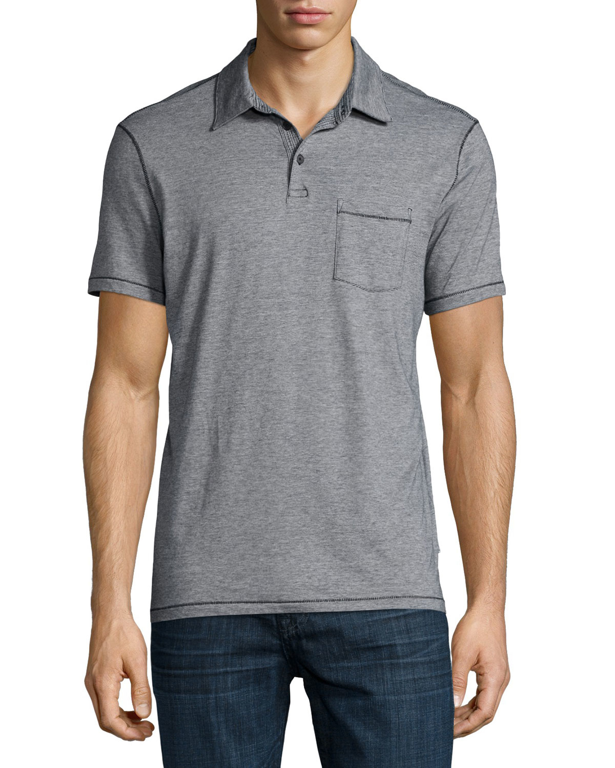 Lyst - John Varvatos Mini-stripe Short-sleeve Polo Shirt in Black for Men