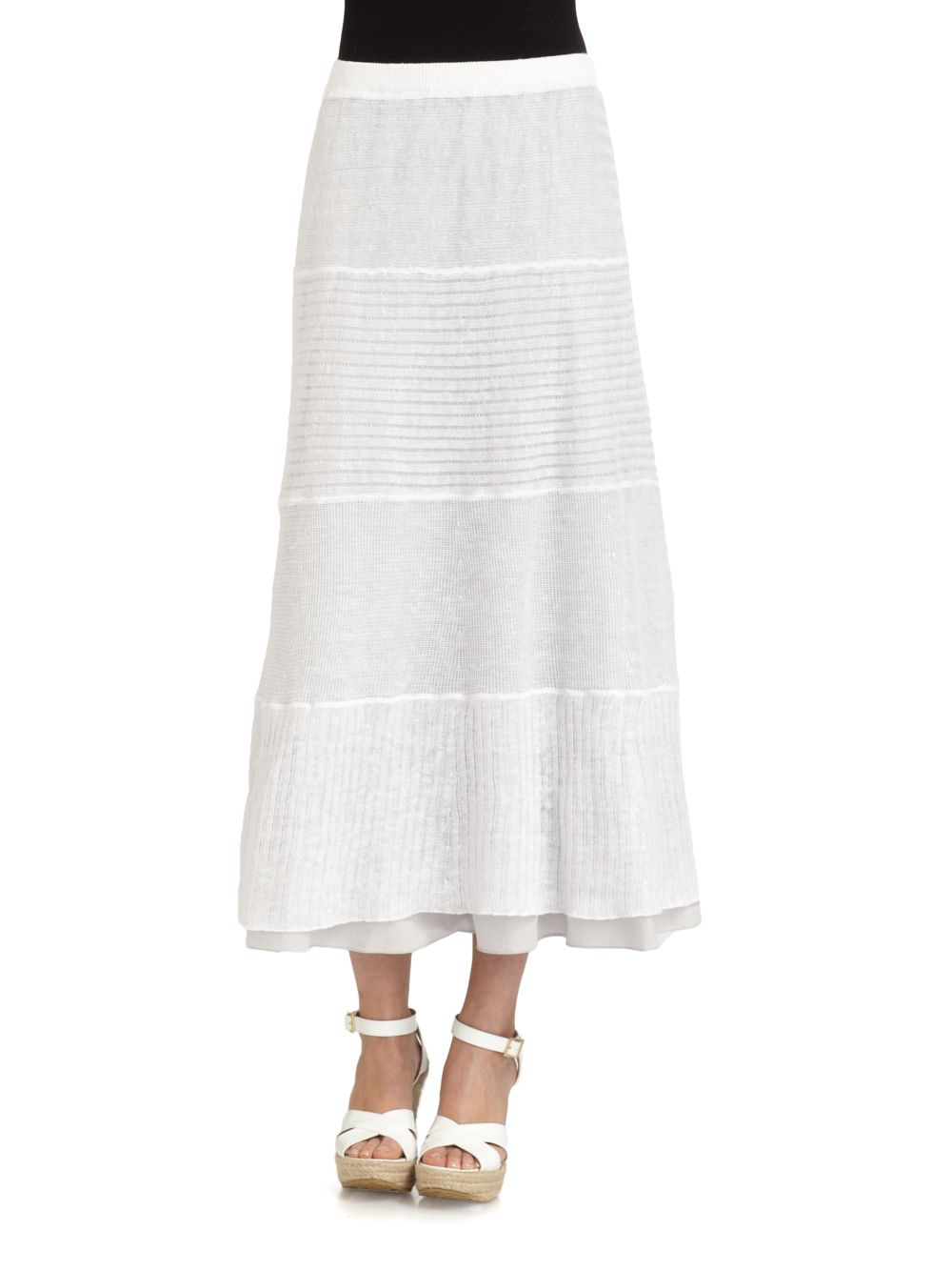 Eileen Fisher Linen Tiered Maxi Skirt in White | Lyst