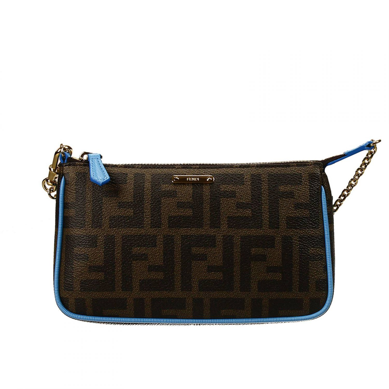 Lyst Fendi Clutch Bag Mini Zucca Pu Crossbody With Contrast In Blue Gallery