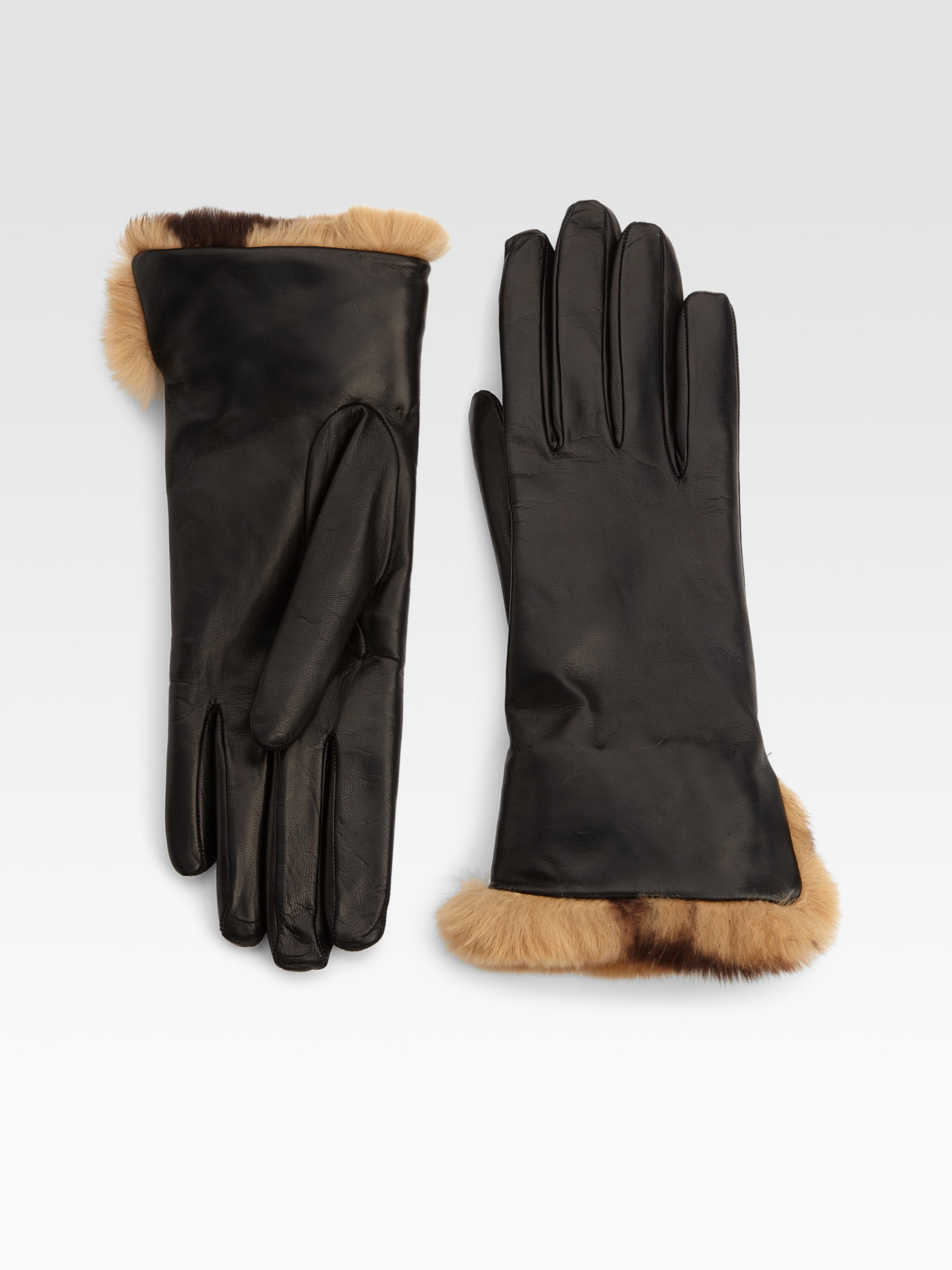 Saks fifth avenue Rex Rabbit Furcuffed Leather Gloves in Black Lyst