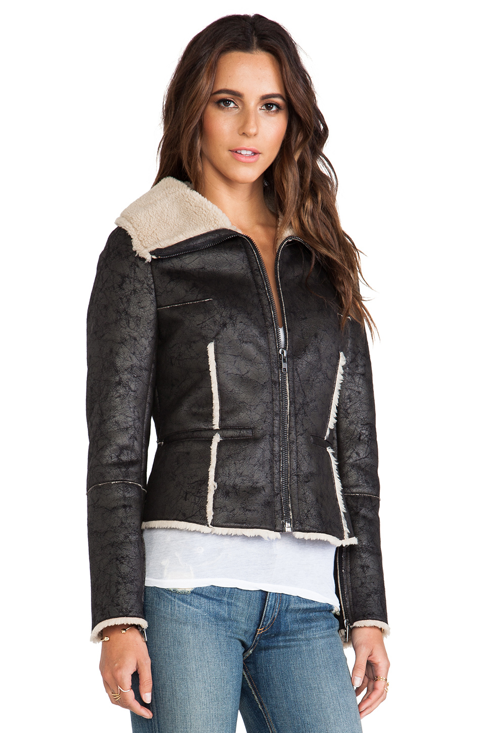 Velvet By Graham Spencer Pamela Aviator Jacket With Faux Fur In Gallery