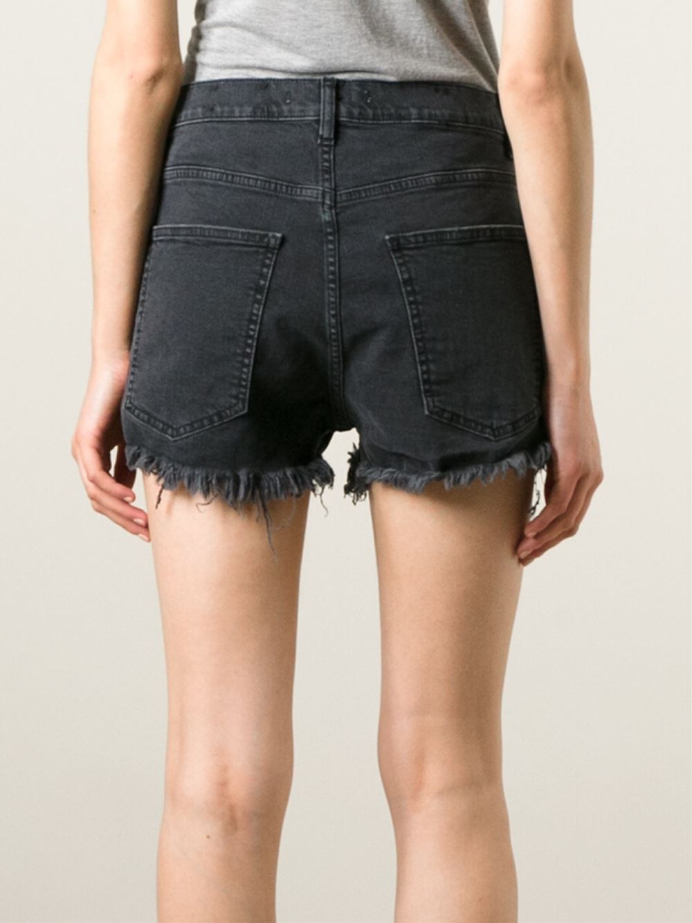 Off-white c/o virgil abloh Distressed Denim Shorts in Black | Lyst