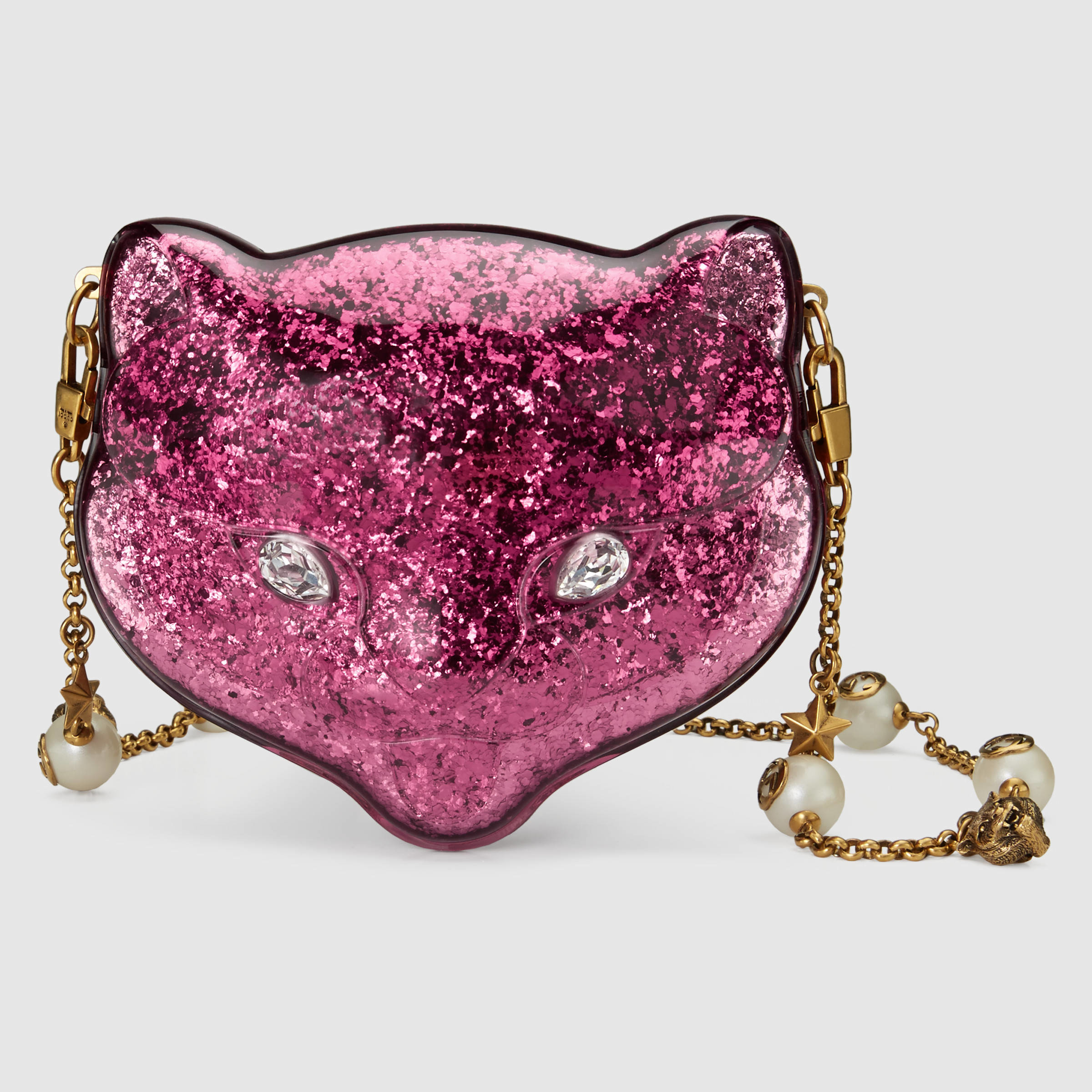 Lyst Gucci Glitter Plexiglass Cat Clutch In Pink Gallery