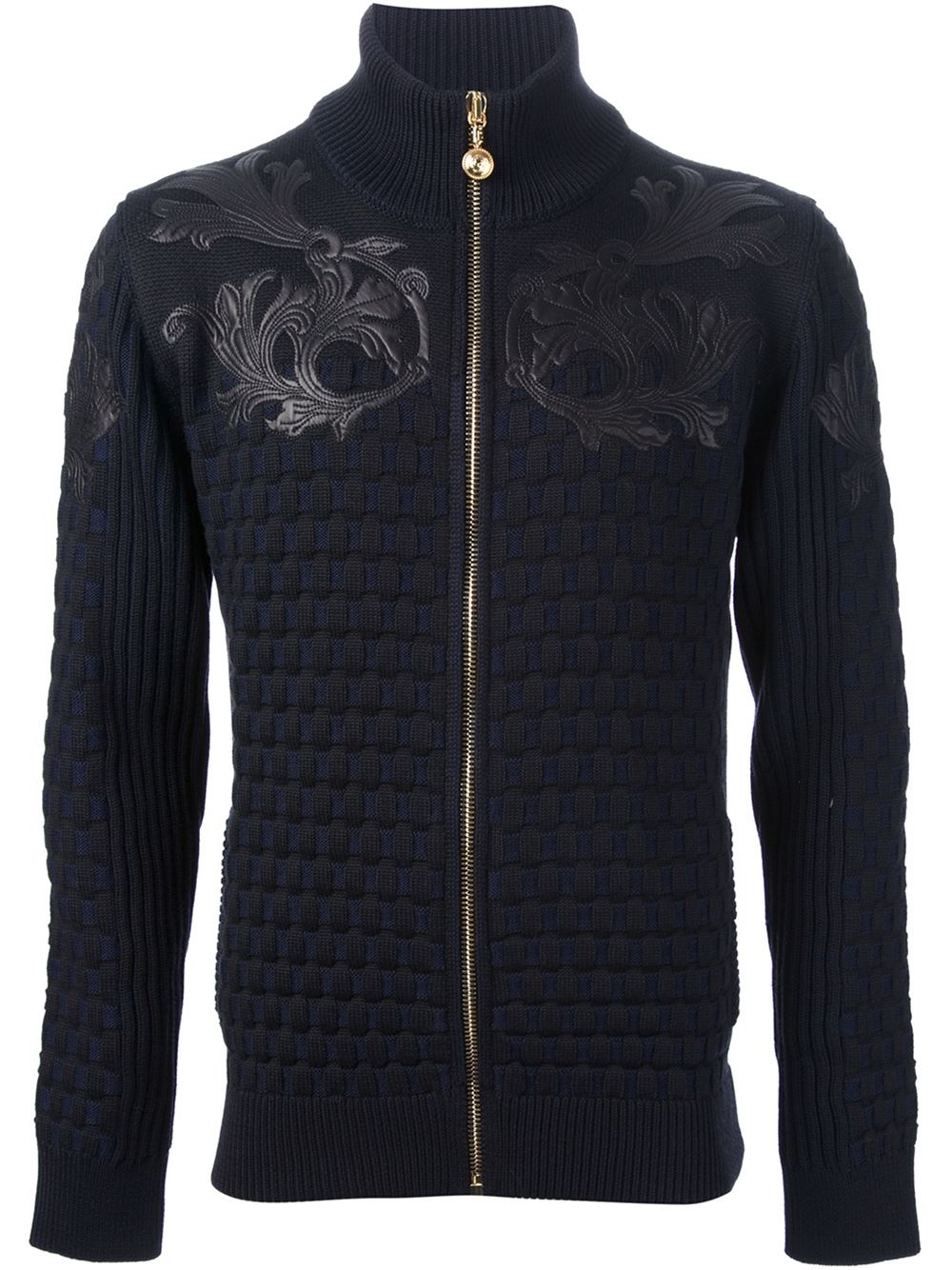  Versace  Ribbed Knit Zip Cardigan  in Black for Men Lyst