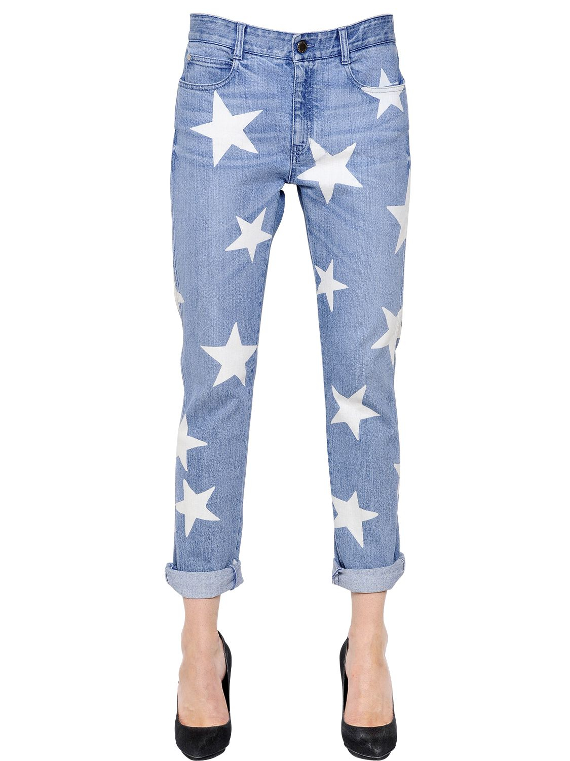 Lyst - Stella Mccartney Stars Printed Stretch Cotton Denim Jeans in Blue