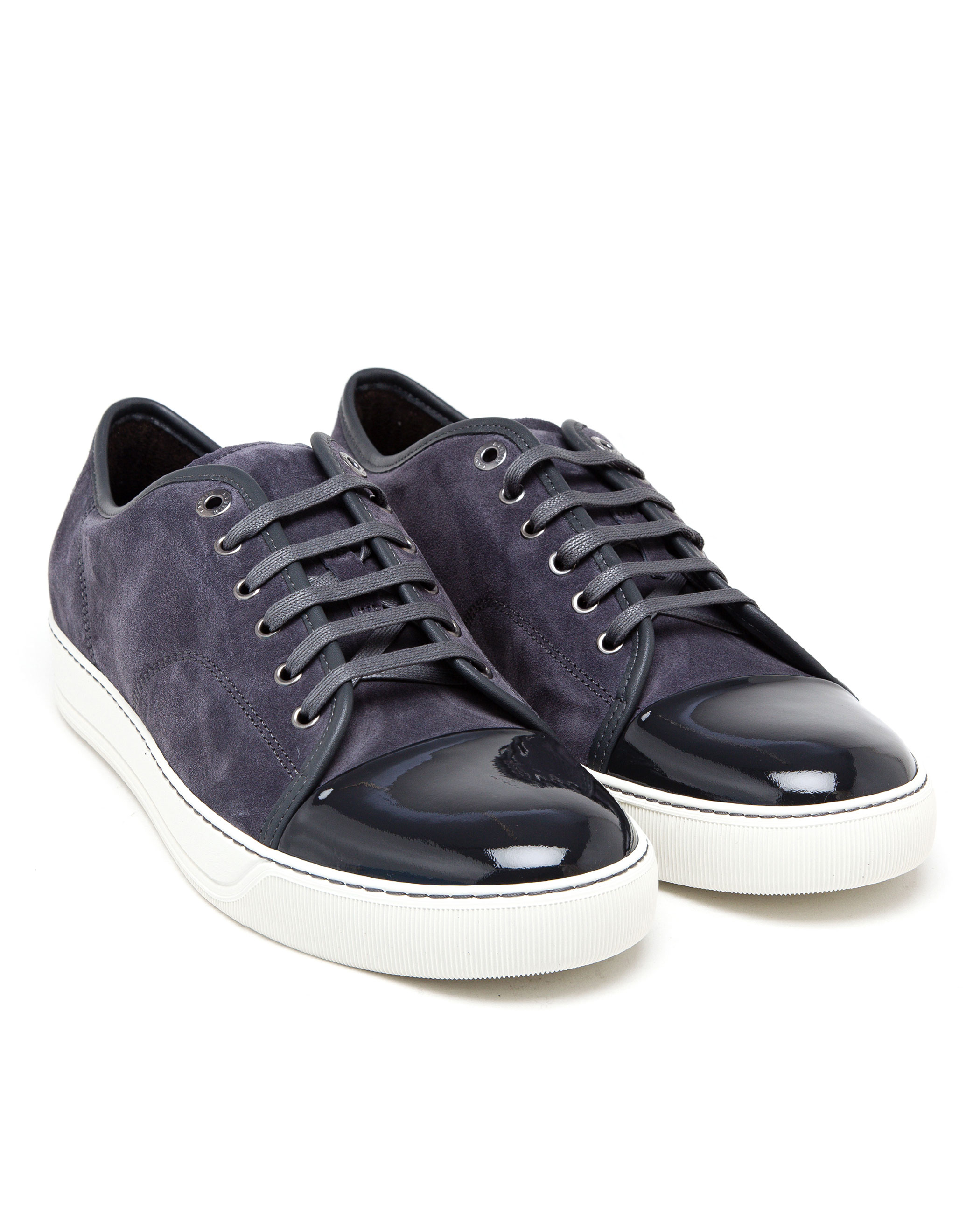 Lanvin Dark Grey Suede And Patent Leather Sneakers in Gray for Men | Lyst