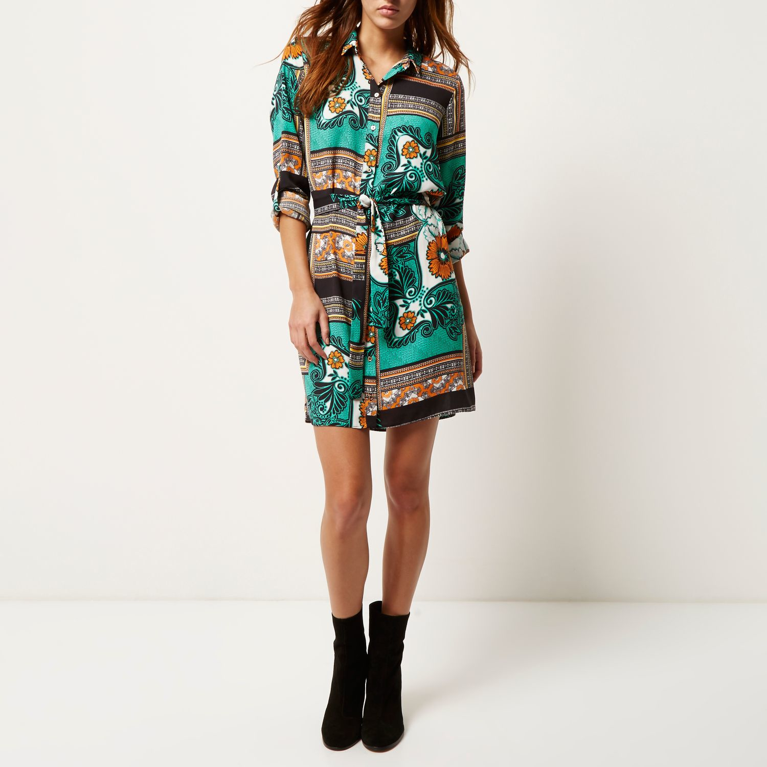 River island Ri Plus White Tile Print Shirt Dress in White | Lyst