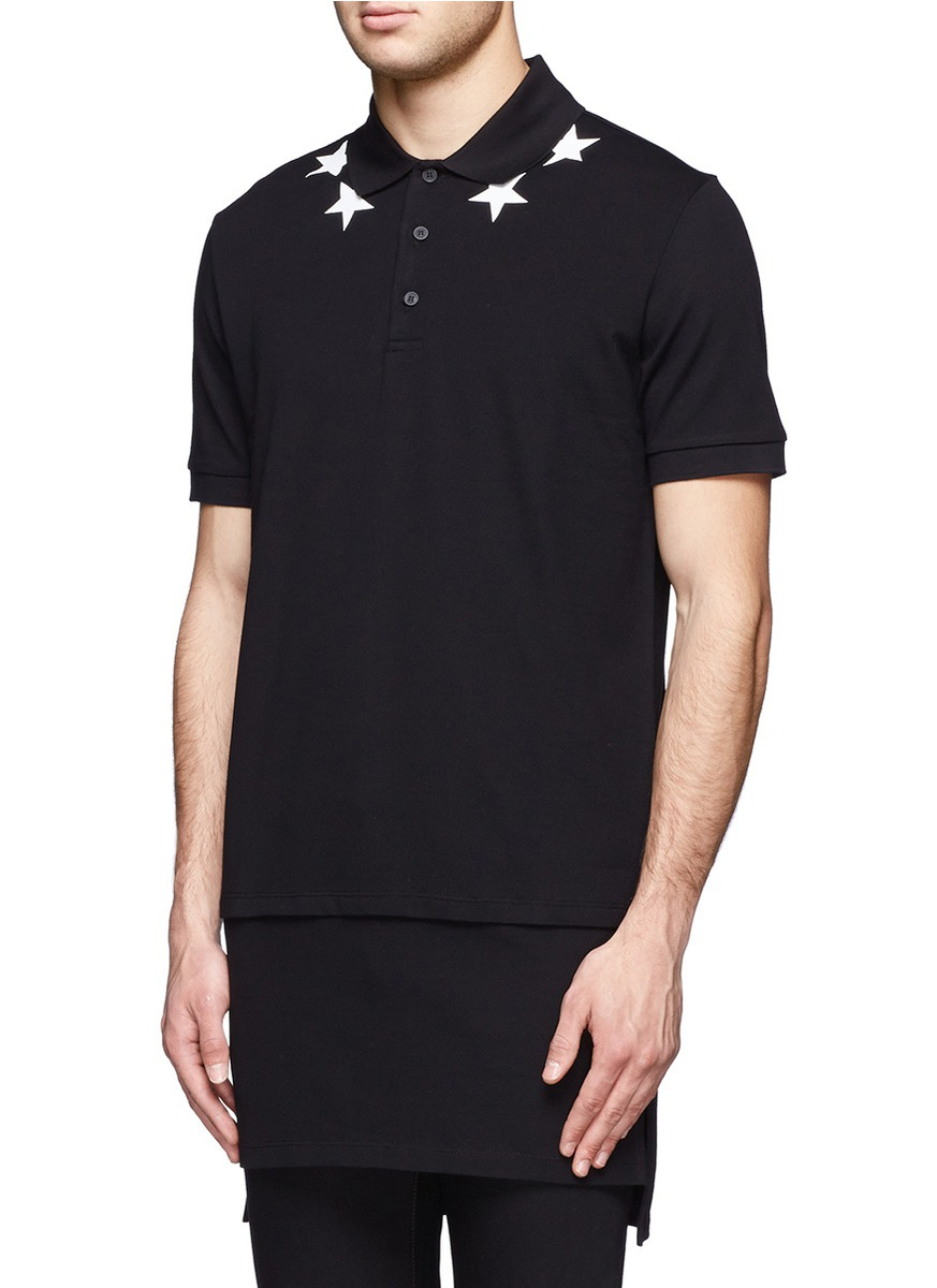 Lyst - Givenchy Star Print Extended Hem Polo Shirt in Black for Men