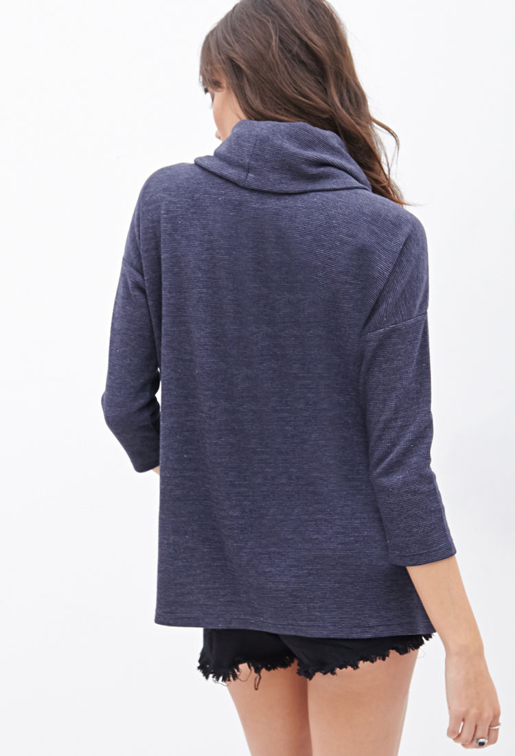 Forever 21 Drawstring Cowl Neck Pullover in Blue | Lyst