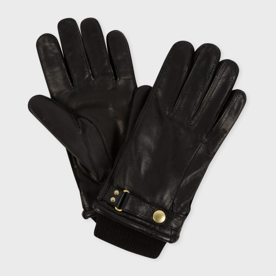 Paul smith Men's Black Leather Ribbed Cuff Gloves in Black for Men Lyst
