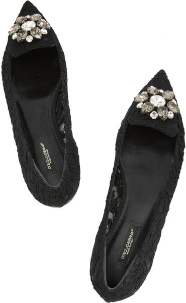 Dolce & Gabbana Bellucci Crystal-Embellished Lace Point-Toe Flats in ...