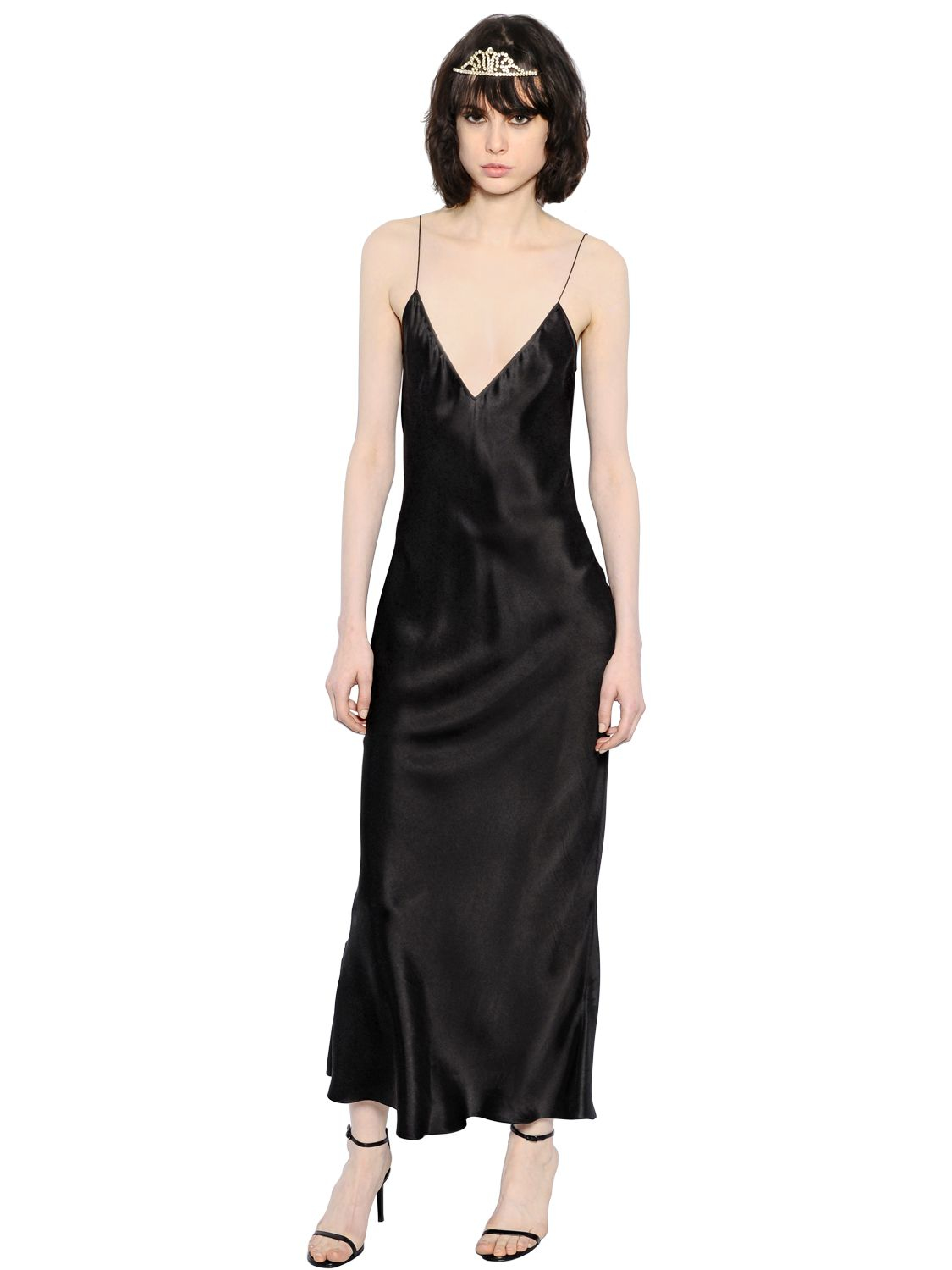 Lyst Saint Laurent Silk Satin Slip Maxi Dress In Black