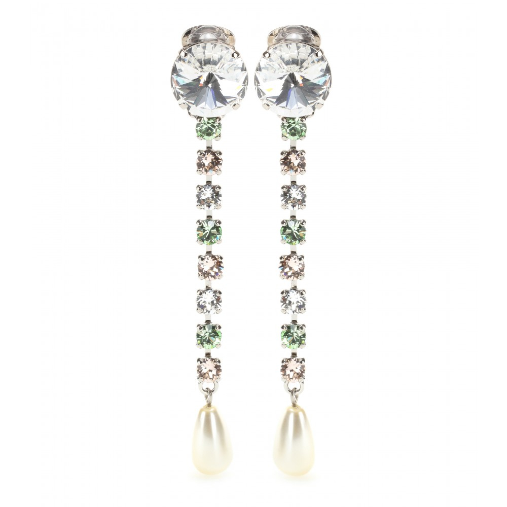 Lyst Miu Crystal Embellished Clip On Earrings In Gray Gallery