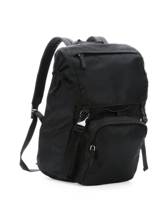 Prada Black Gaberdine Buckle Backpack in Black for Men | Lyst