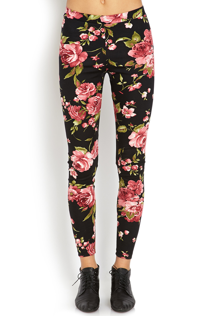 Lyst - Forever 21 Sweet Floral Leggings in Black