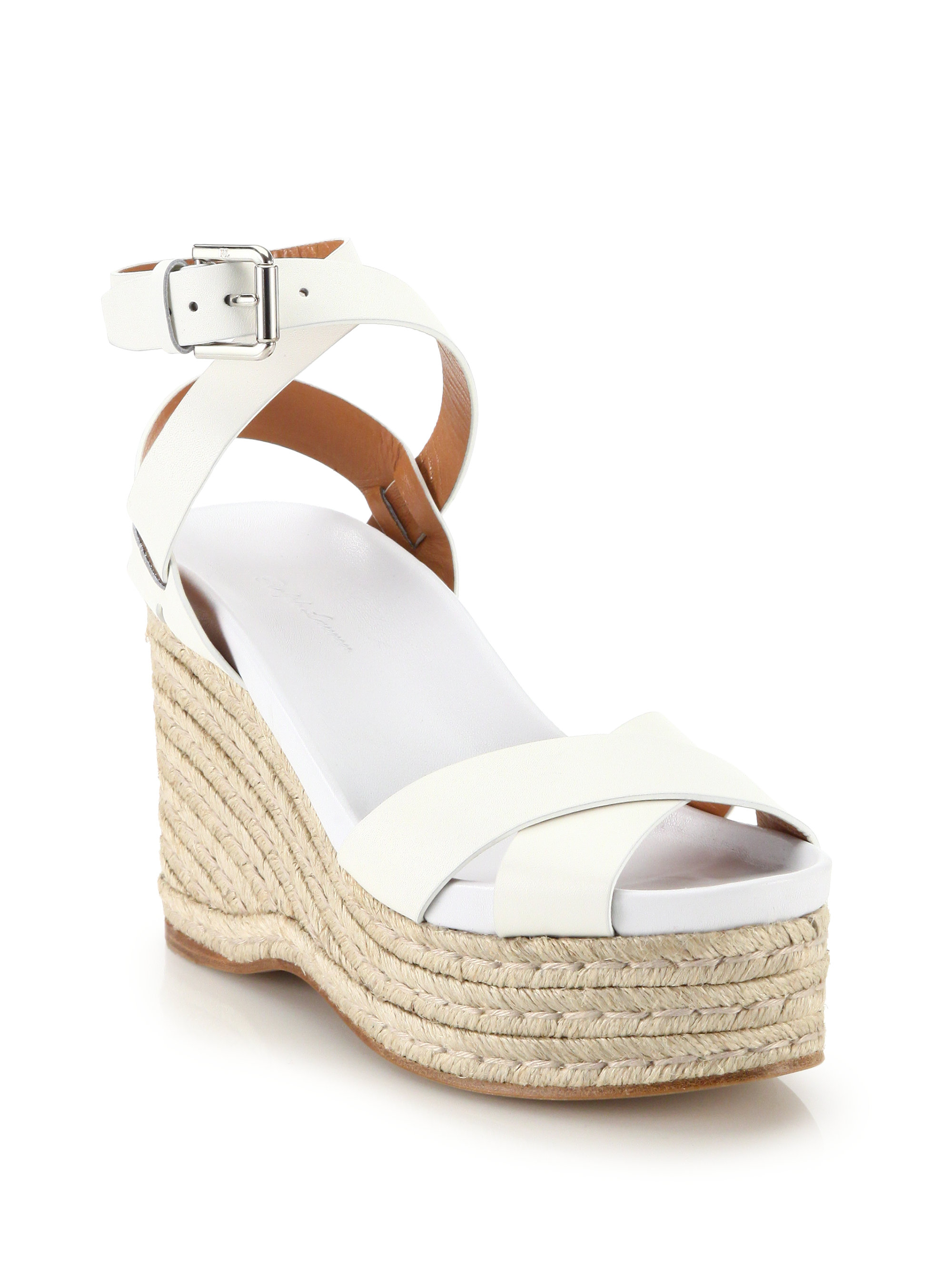 Lyst - Ralph Lauren Lois Espadrille Leather Wedge Sandals in White