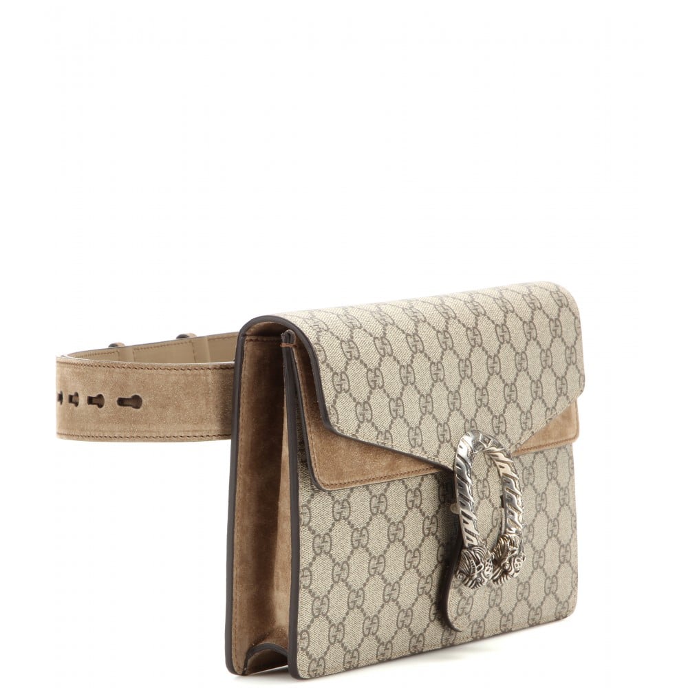 Gucci Dionysus Gg Supreme Coated Canvas And Suede Belt Bag in Natural - Lyst