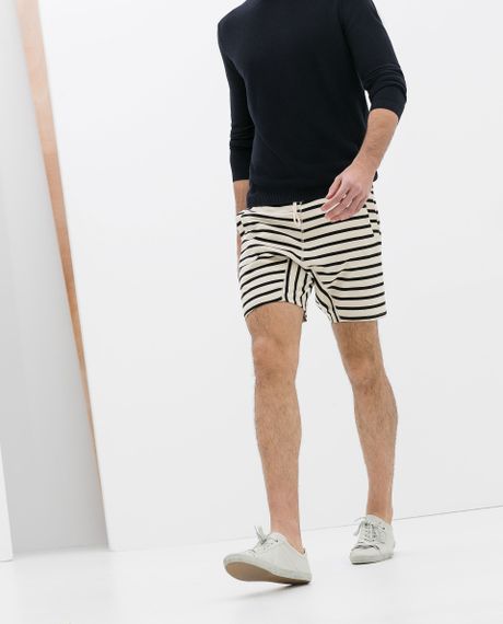 Zara Nautical Stripe Bermuda Shorts in Black for Men (Natural) | Lyst