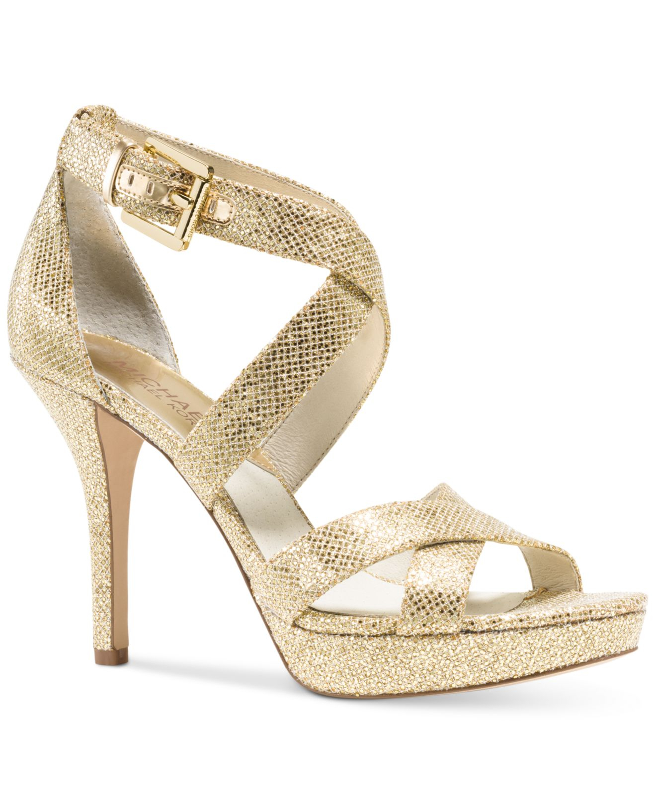 Michael kors Michael Evie Platform Sandals in Gold (Gold Glitter) | Lyst