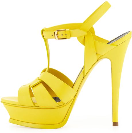Saint Laurent Womens Tribute High-Heel Leather Sandal Mustard in Yellow ...