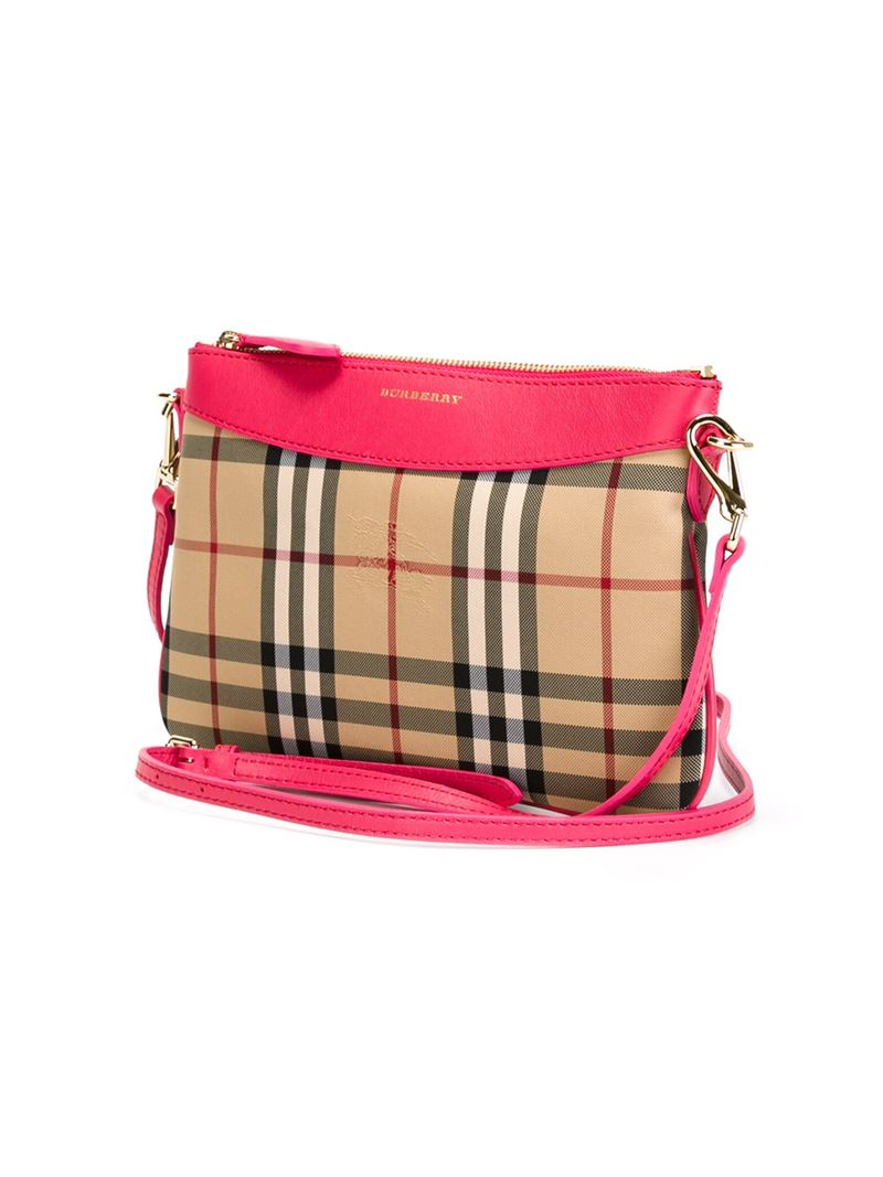Lyst Burberry Horseferry Check Crossbody Bag in Pink