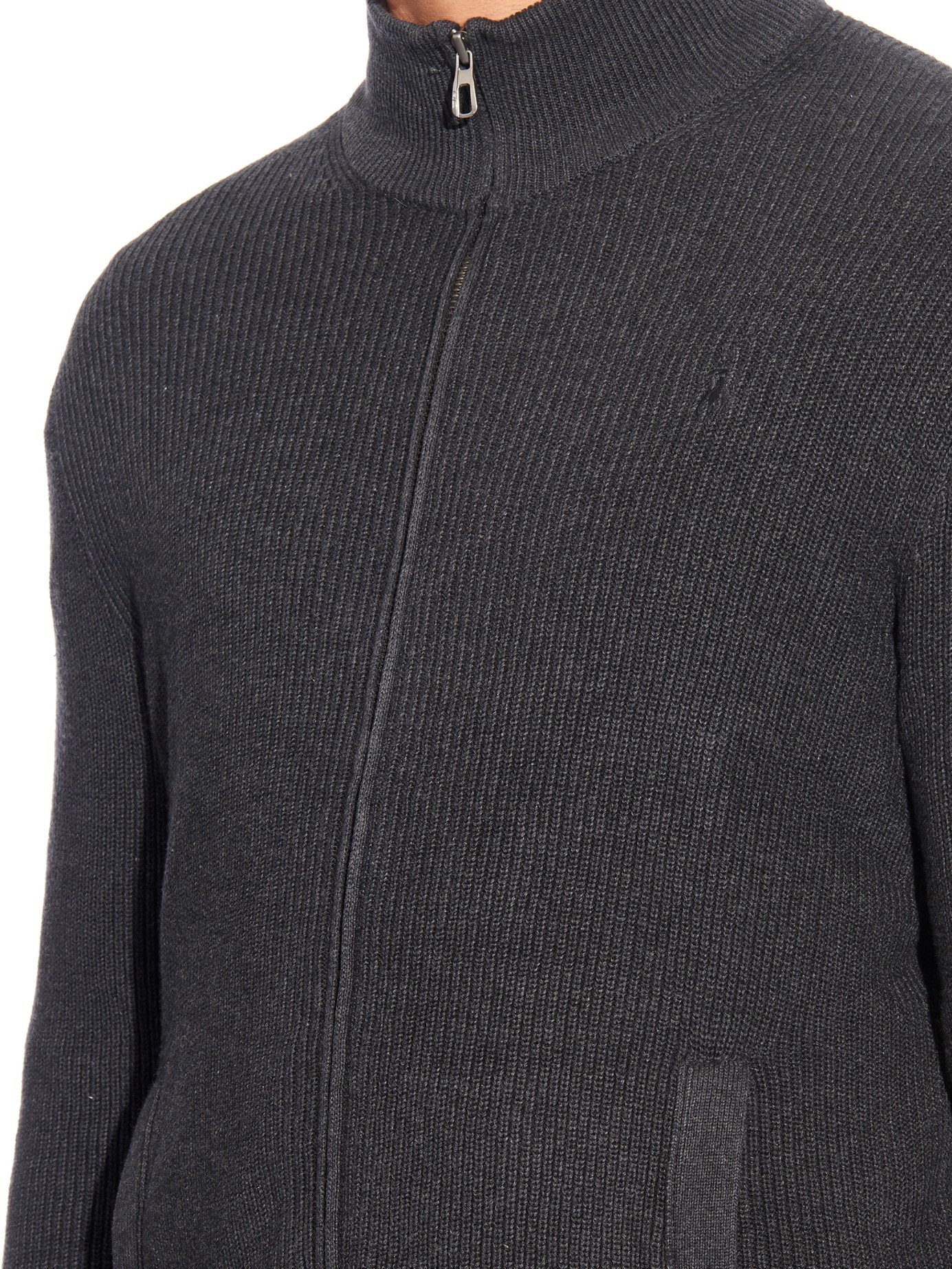Polo ralph lauren Zip-up Ribbed-knit Cotton Cardigan in Gray for Men | Lyst