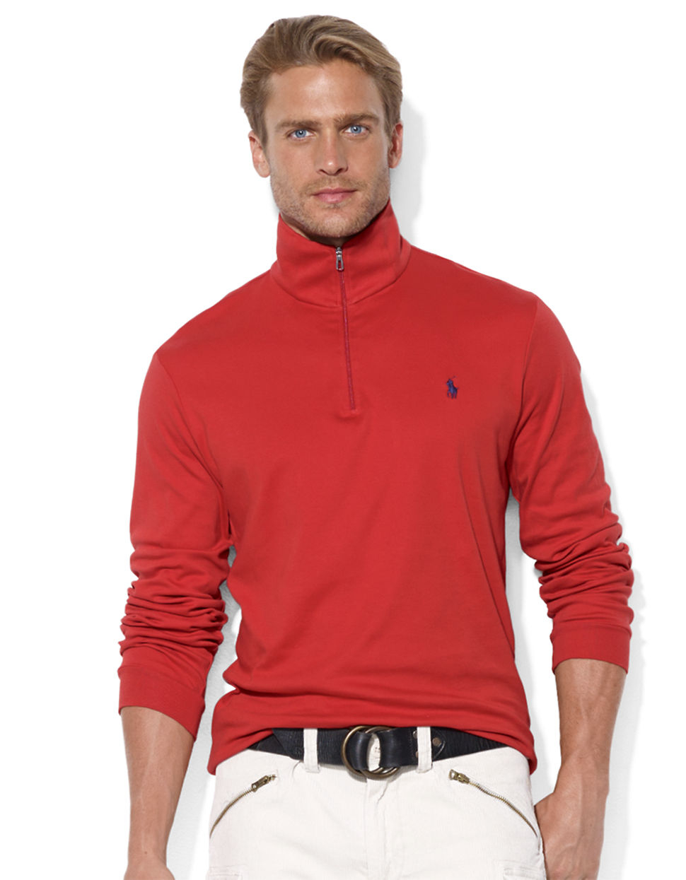 Polo Ralph Lauren Pima Cotton Half-Zip Mockneck Pullover in Red for Men ...