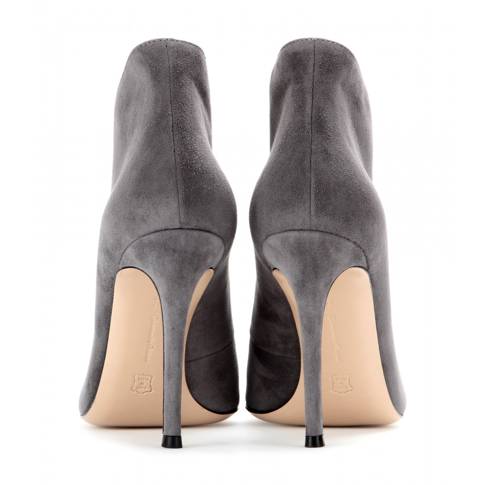Gianvito rossi Vamp Suede Peep-Toe Ankle Boots in Gray | Lyst