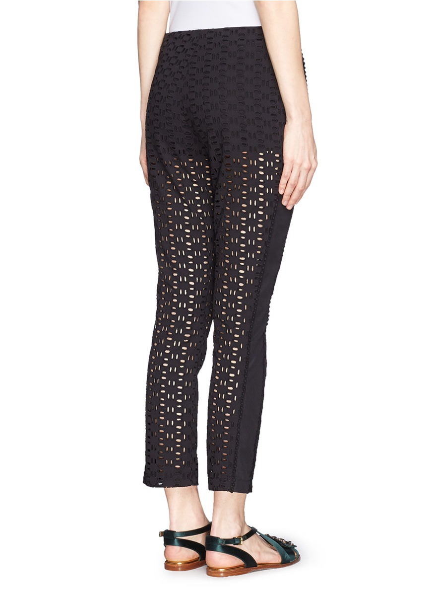 white eyelet pants
