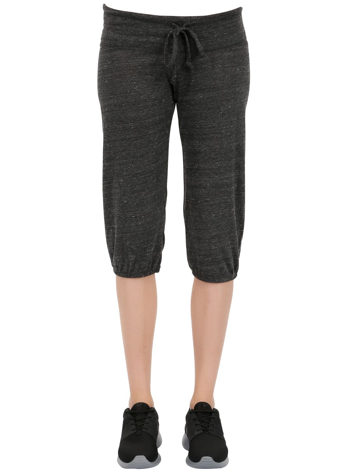 Alternative apparel Cropped Cotton Blend Jersey Yoga Pants in Black | Lyst